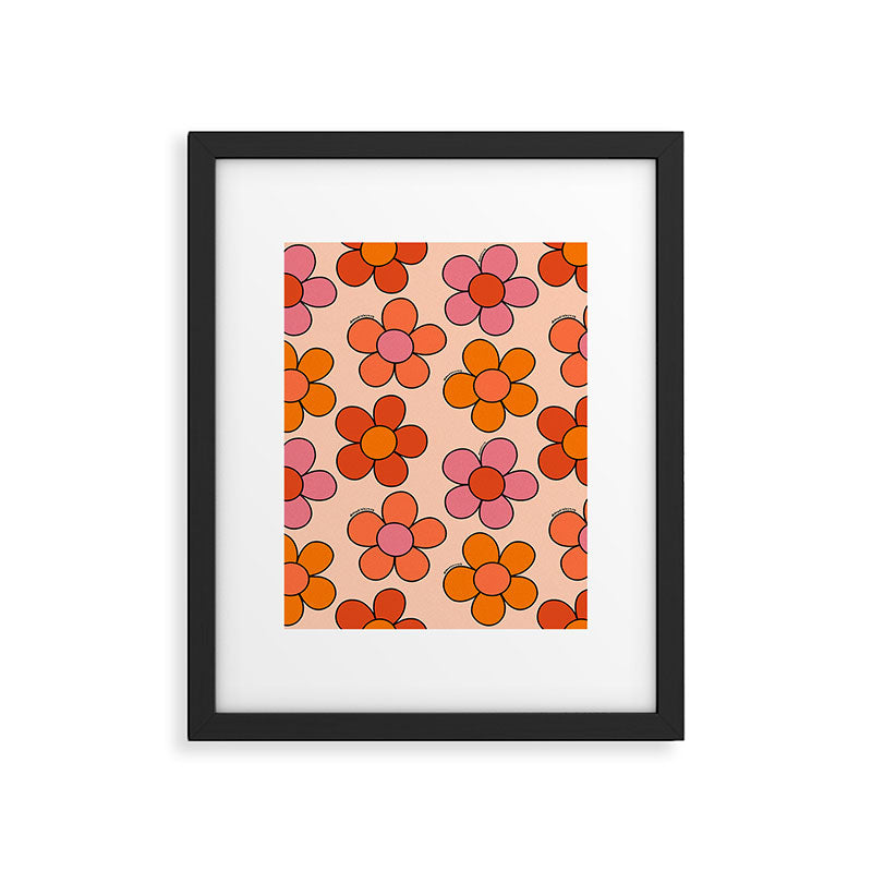 Groovy Flowers Print in Pink Framed Art Print Gallery Image 6