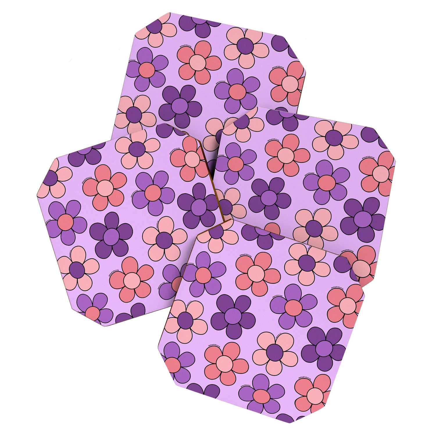 Groovy Flowers Print in Purple Coaster Gallery Image 1