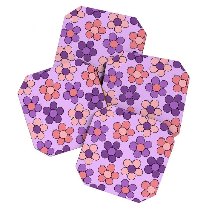 Groovy Flowers Print in Purple Coaster Gallery Image 1
