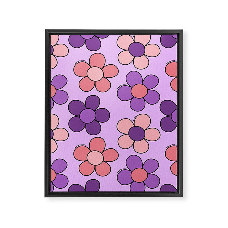 Groovy Flowers Print in Purple Framed Canvas Print Gallery Image 8