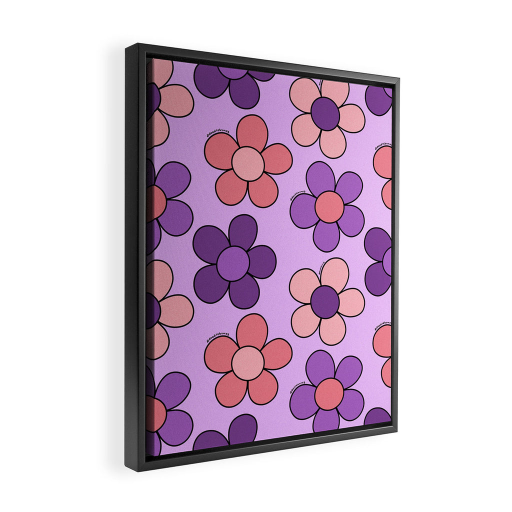 Groovy Flowers Print in Purple Framed Canvas Print Gallery Image 2