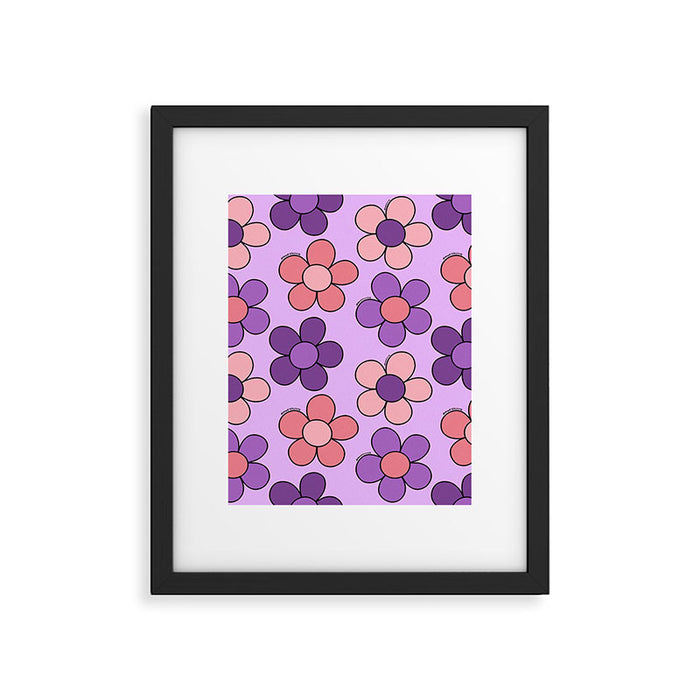 Groovy Flowers Print in Purple Framed Art Print Gallery Image 1
