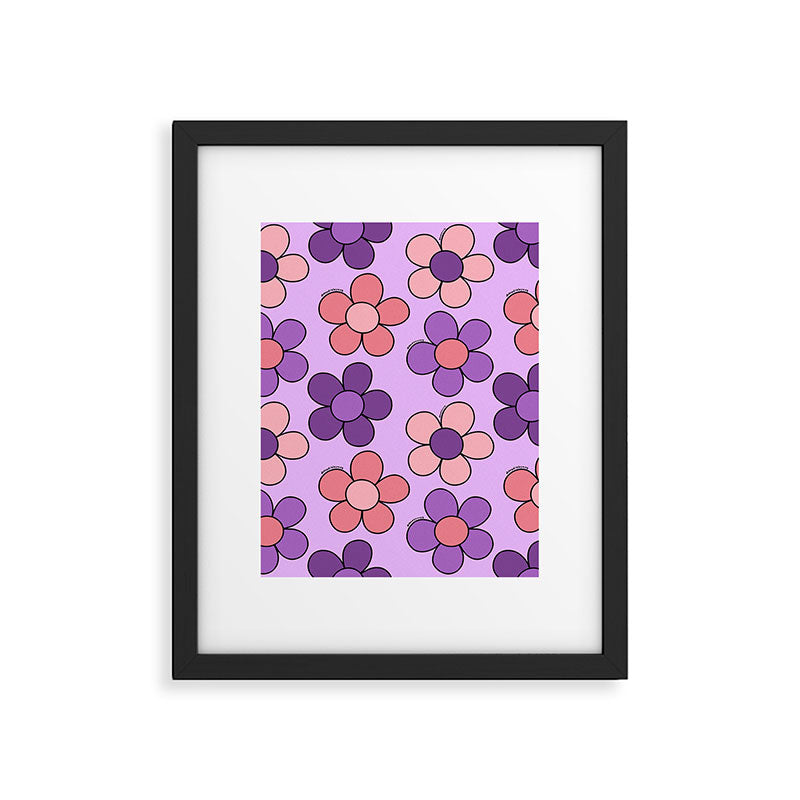 Groovy Flowers Print in Purple Framed Art Print Gallery Image 6