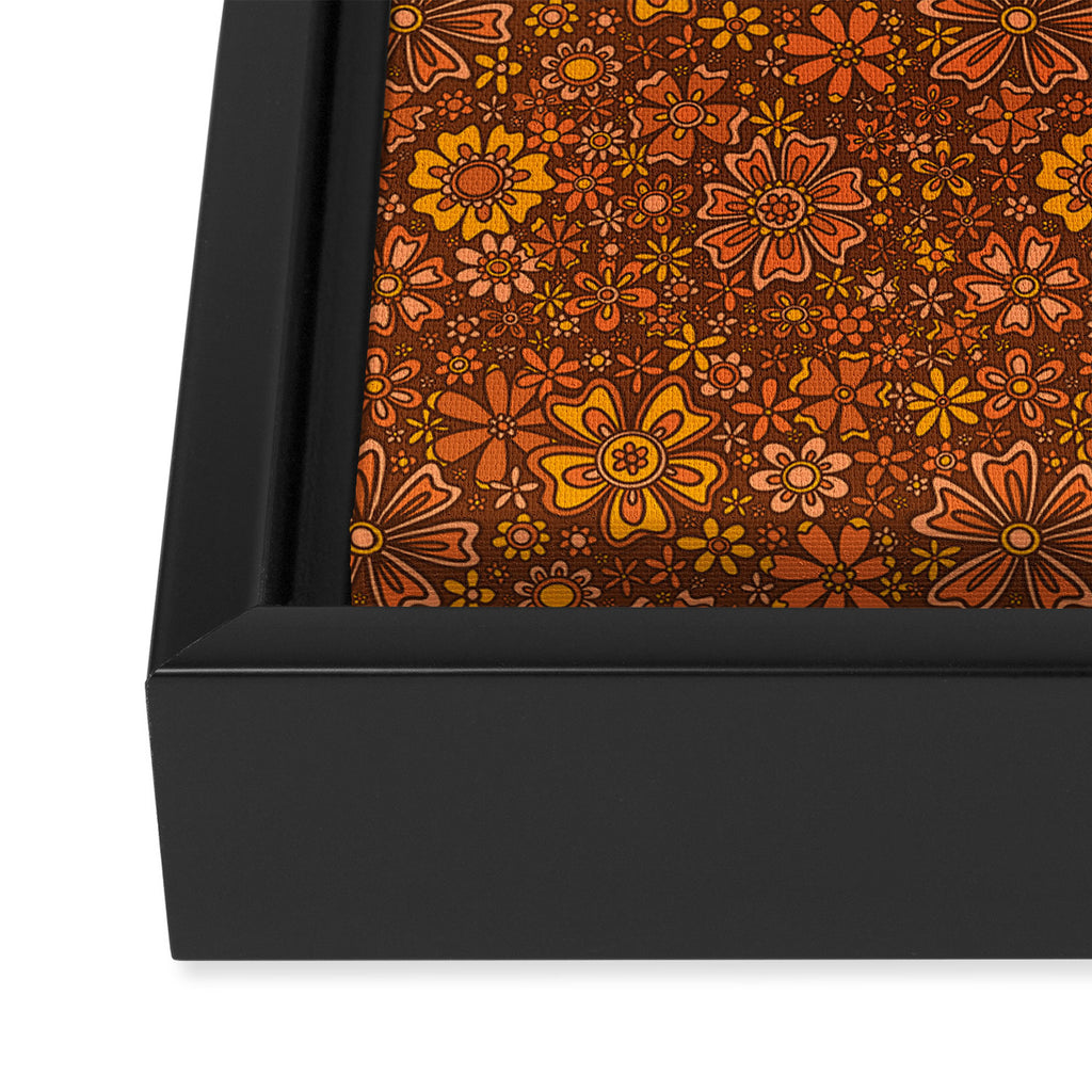 Groovy Sunflower Print in Brown Framed Canvas Print Gallery Image 3