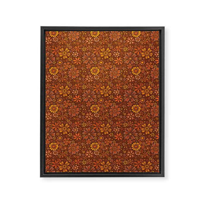 Groovy Sunflower Print in Brown Framed Canvas Print Gallery Image 1