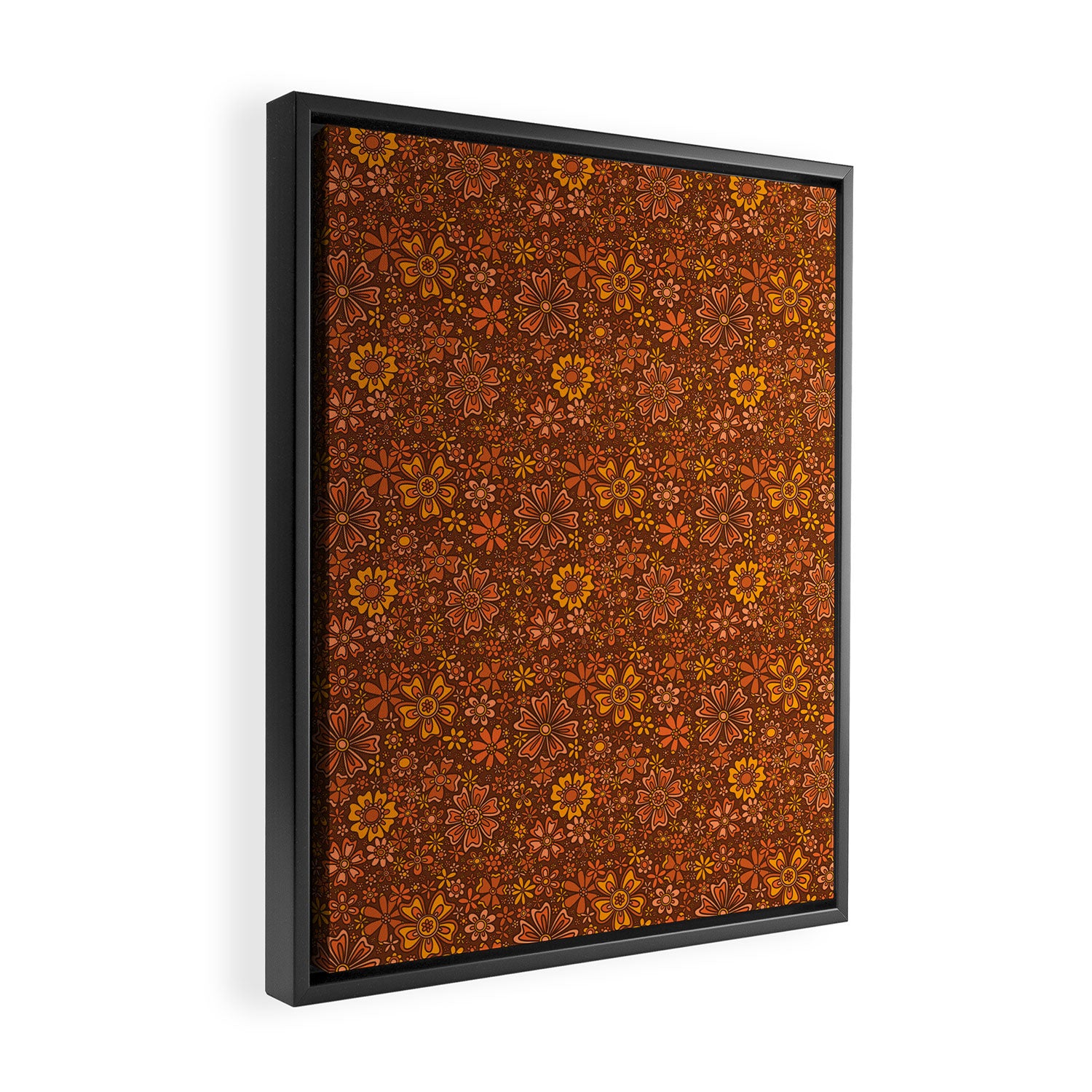 Groovy Sunflower Print in Brown Framed Canvas Print Gallery Image 2