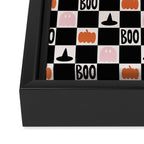 Halloween Checkered Print in Black and White Framed Canvas Print Gallery Image 3