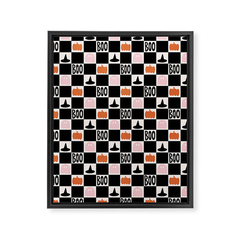 Halloween Checkered Print in Black and White Framed Canvas Print Gallery Image 8