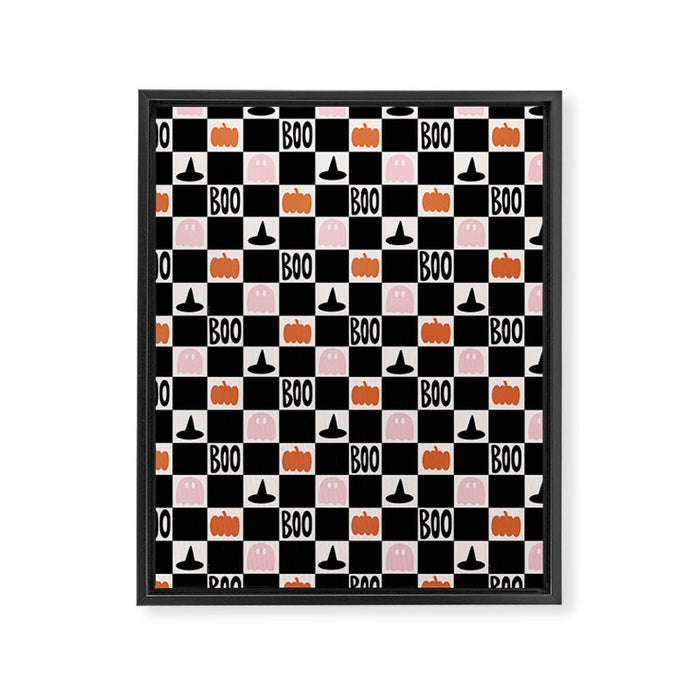 Halloween Checkered Print in Black and White Framed Canvas Print Gallery Image 1