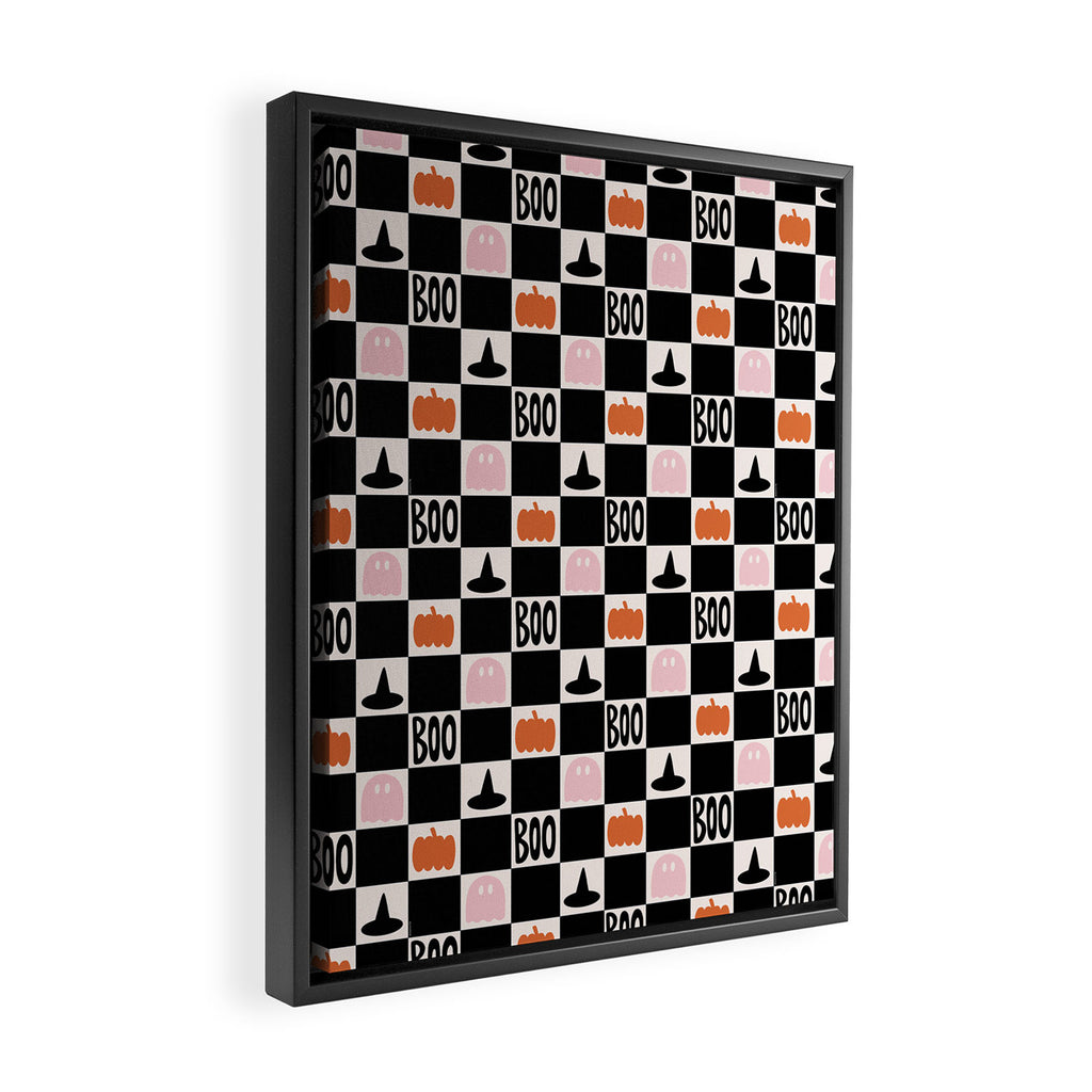 Halloween Checkered Print in Black and White Framed Canvas Print Gallery Image 2