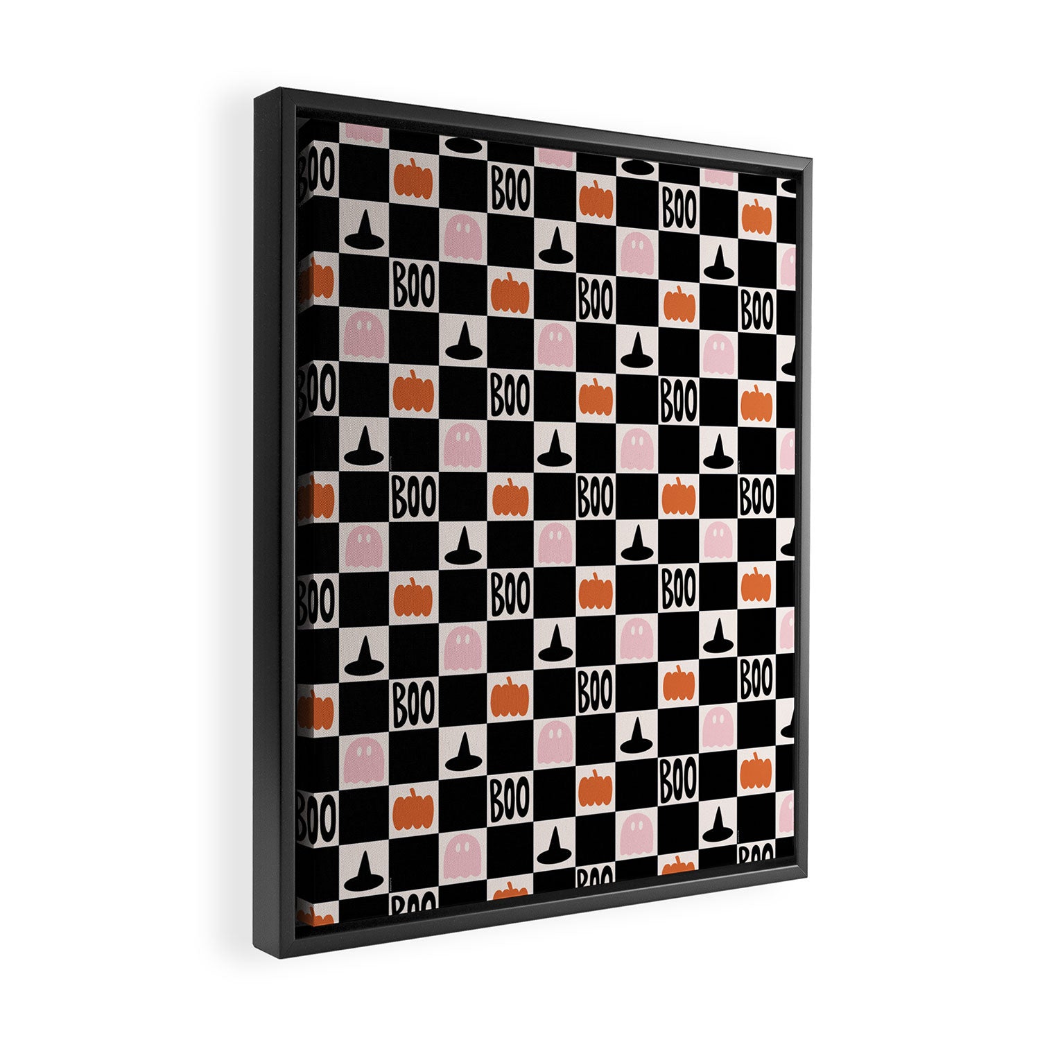 Halloween Checkered Print in Black and White Framed Canvas Print Gallery Image 2
