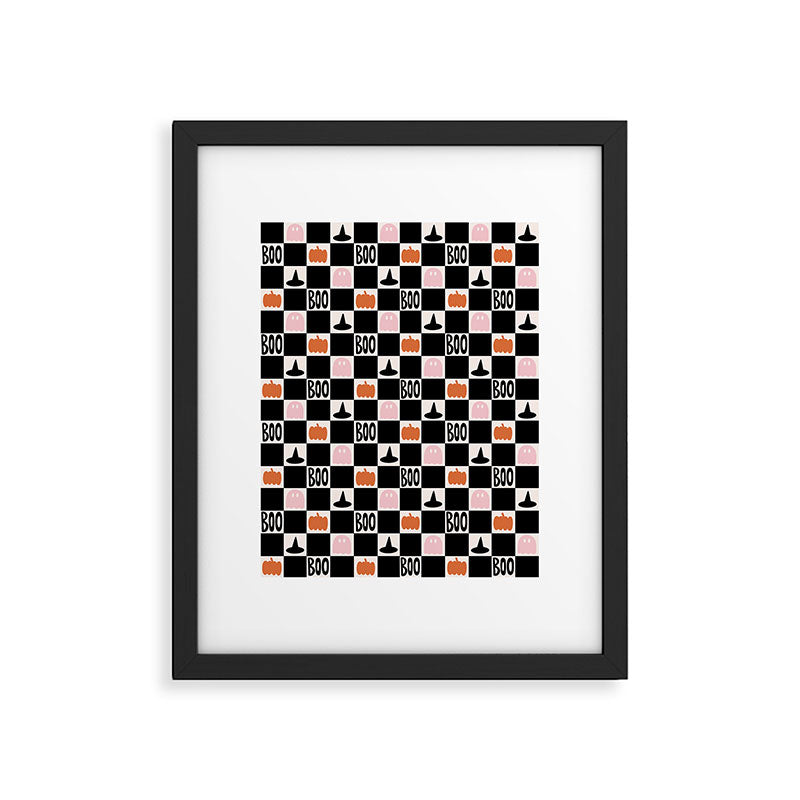 Halloween Checkered Print in Black and White Framed Art Print Gallery Image 6