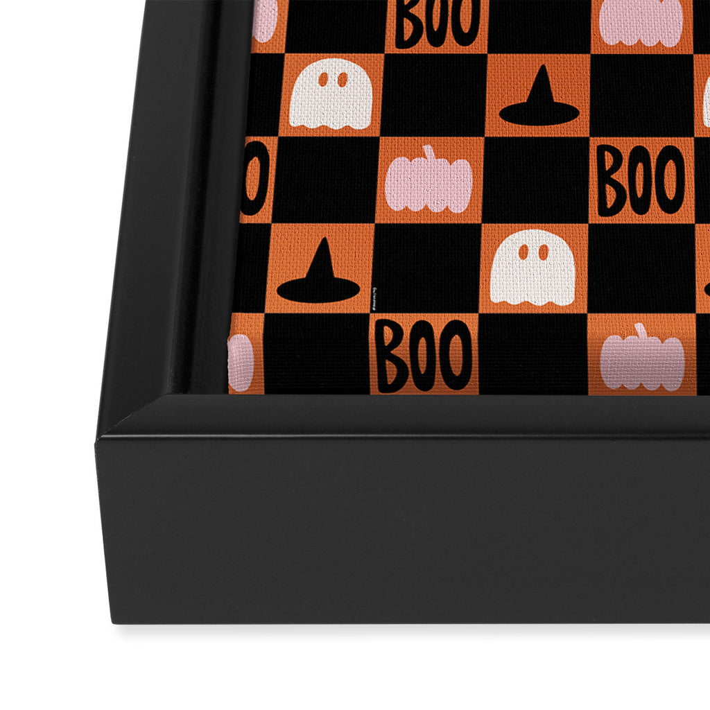 Halloween Checkered Print in Orange Framed Canvas Print Gallery Image 3