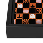 Halloween Checkered Print in Orange Framed Canvas Print Gallery Image 3