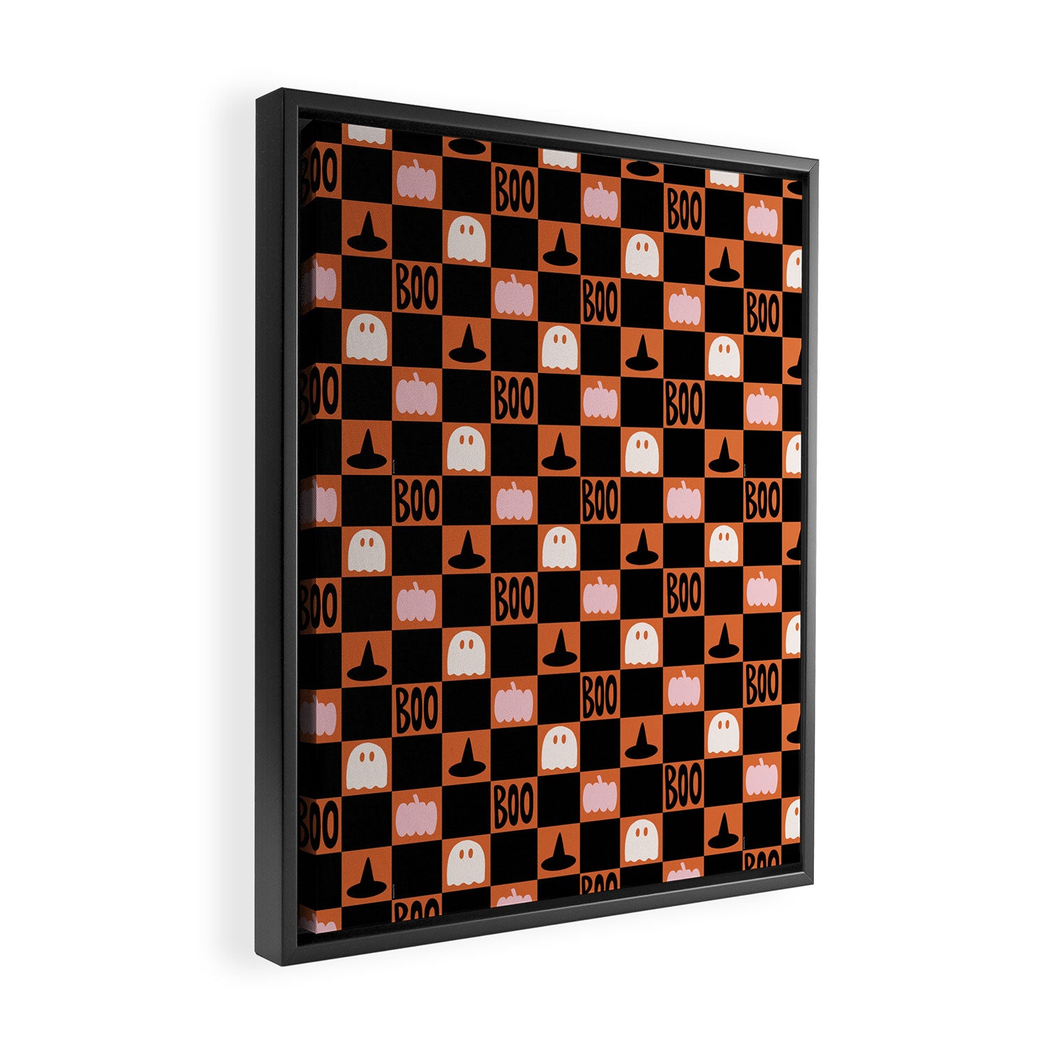 Halloween Checkered Print in Orange Framed Canvas Print Gallery Image 2