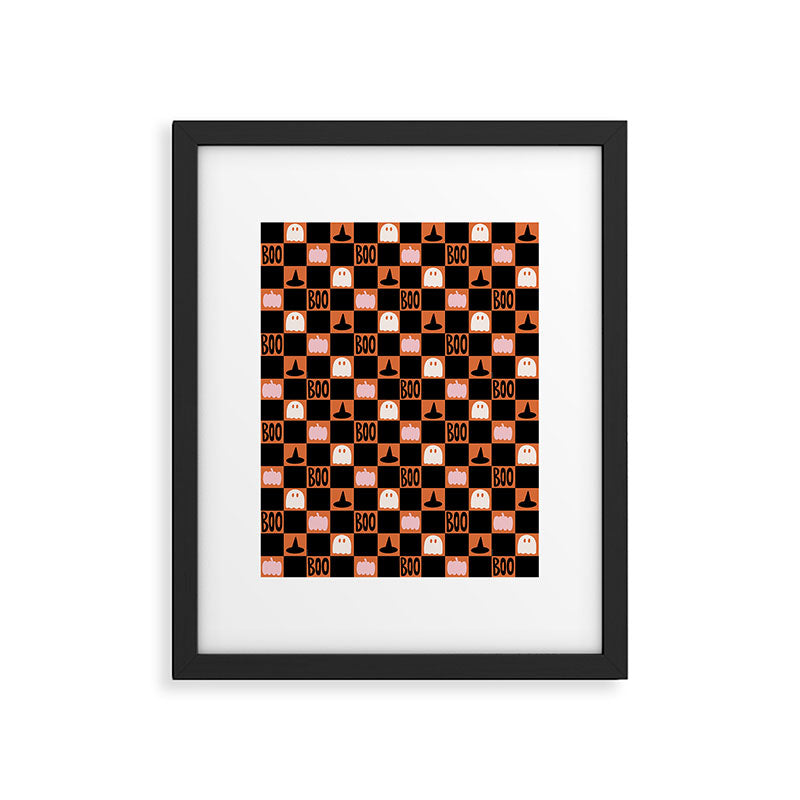 Halloween Checkered Print in Orange Framed Art Print Gallery Image 6