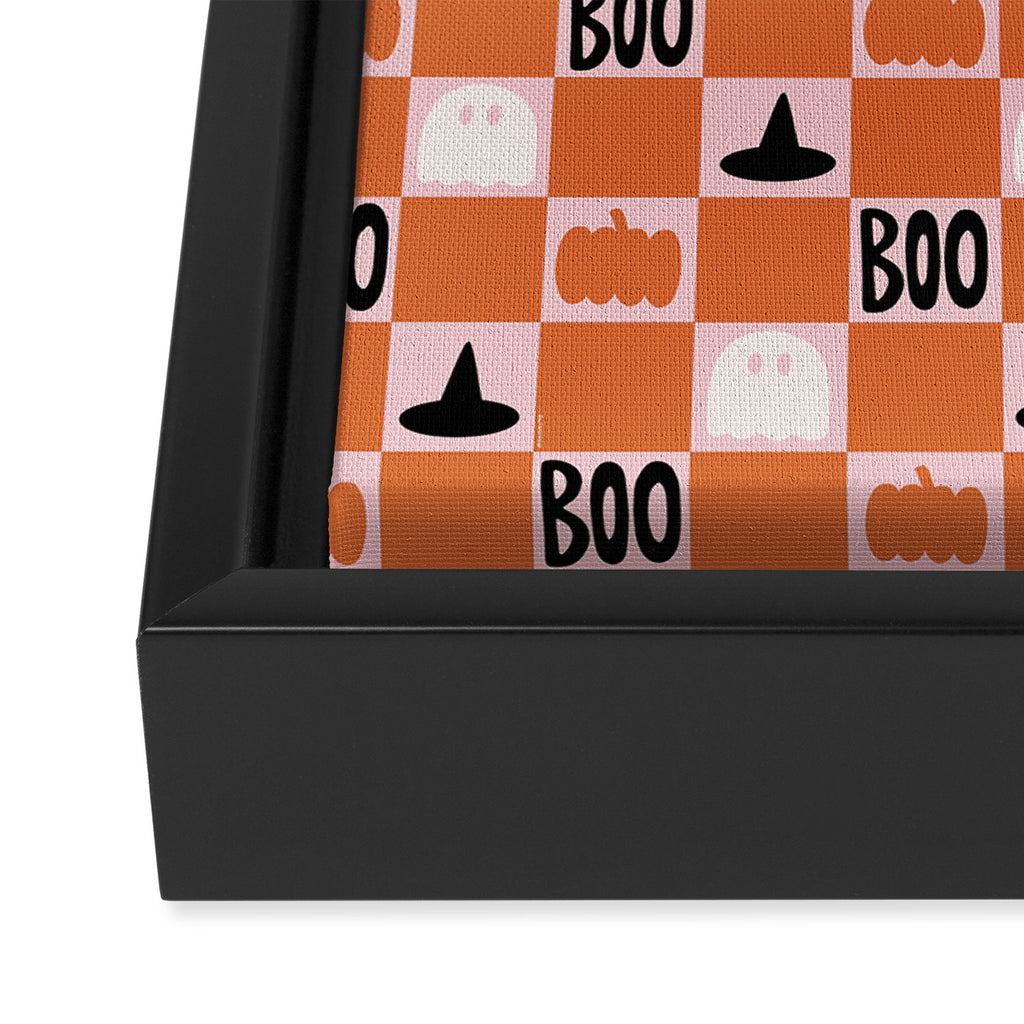 Halloween Checkered Print in Pink Framed Canvas Print Gallery Image 3