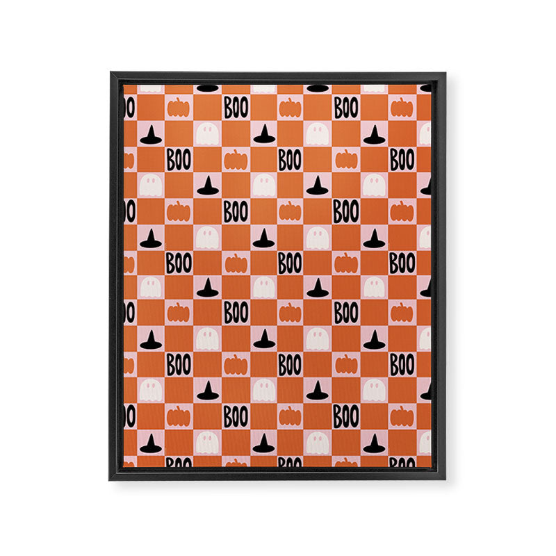 Halloween Checkered Print in Pink Framed Canvas Print Gallery Image 8