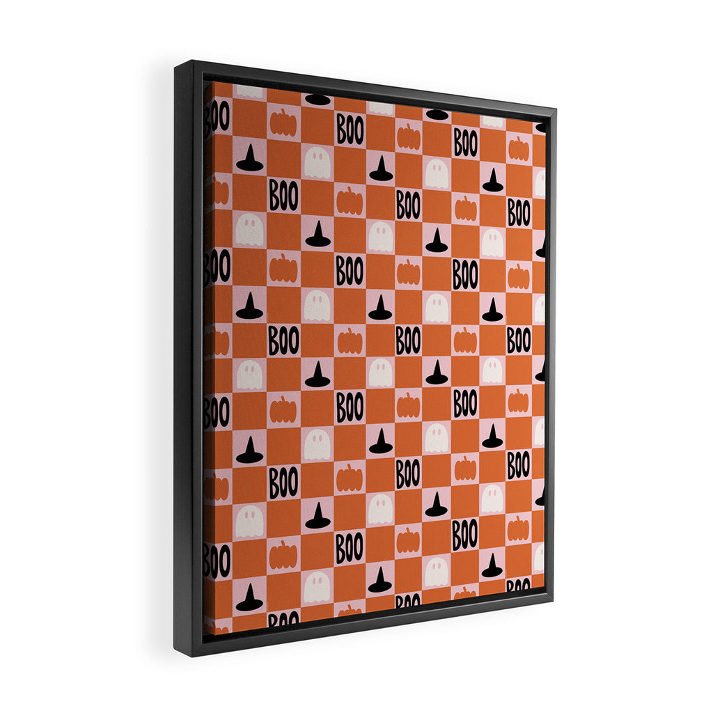 Halloween Checkered Print in Pink Framed Canvas Print Gallery Image 2