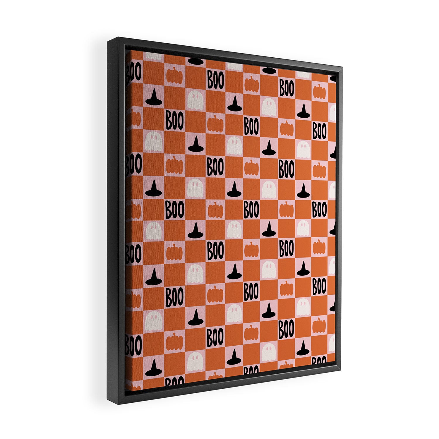 Halloween Checkered Print in Pink Framed Canvas Print Gallery Image 2