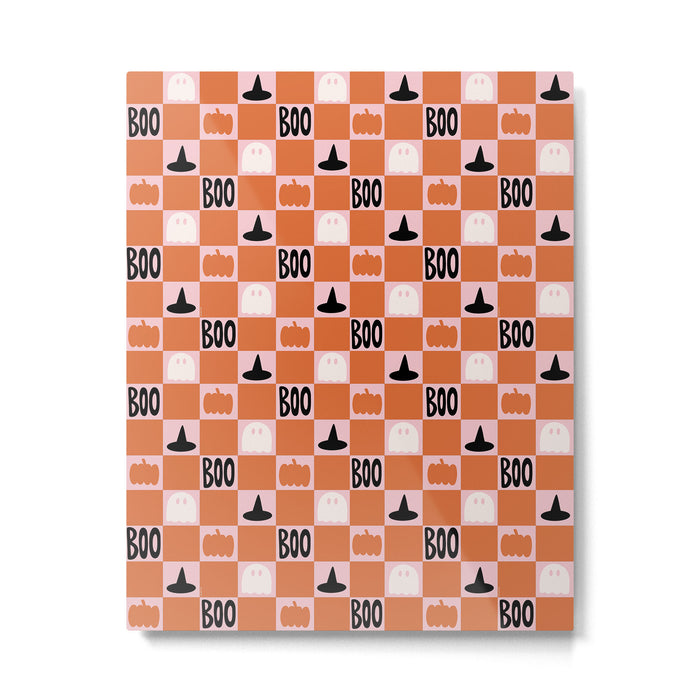 Halloween Checkered Print in Pink Metal Print Gallery Image 1