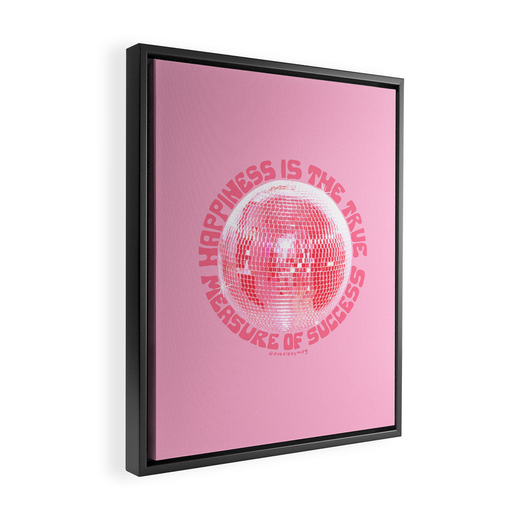 Happiness Is The True Measure of Success in Pink Framed Canvas Print Gallery Image 2