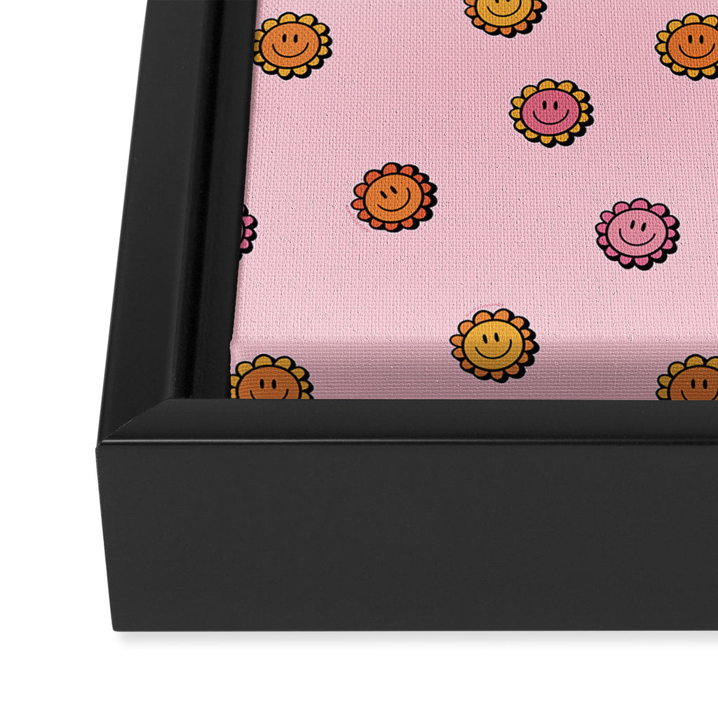Happy Flowers Print in Pink Framed Canvas Print Gallery Image 3