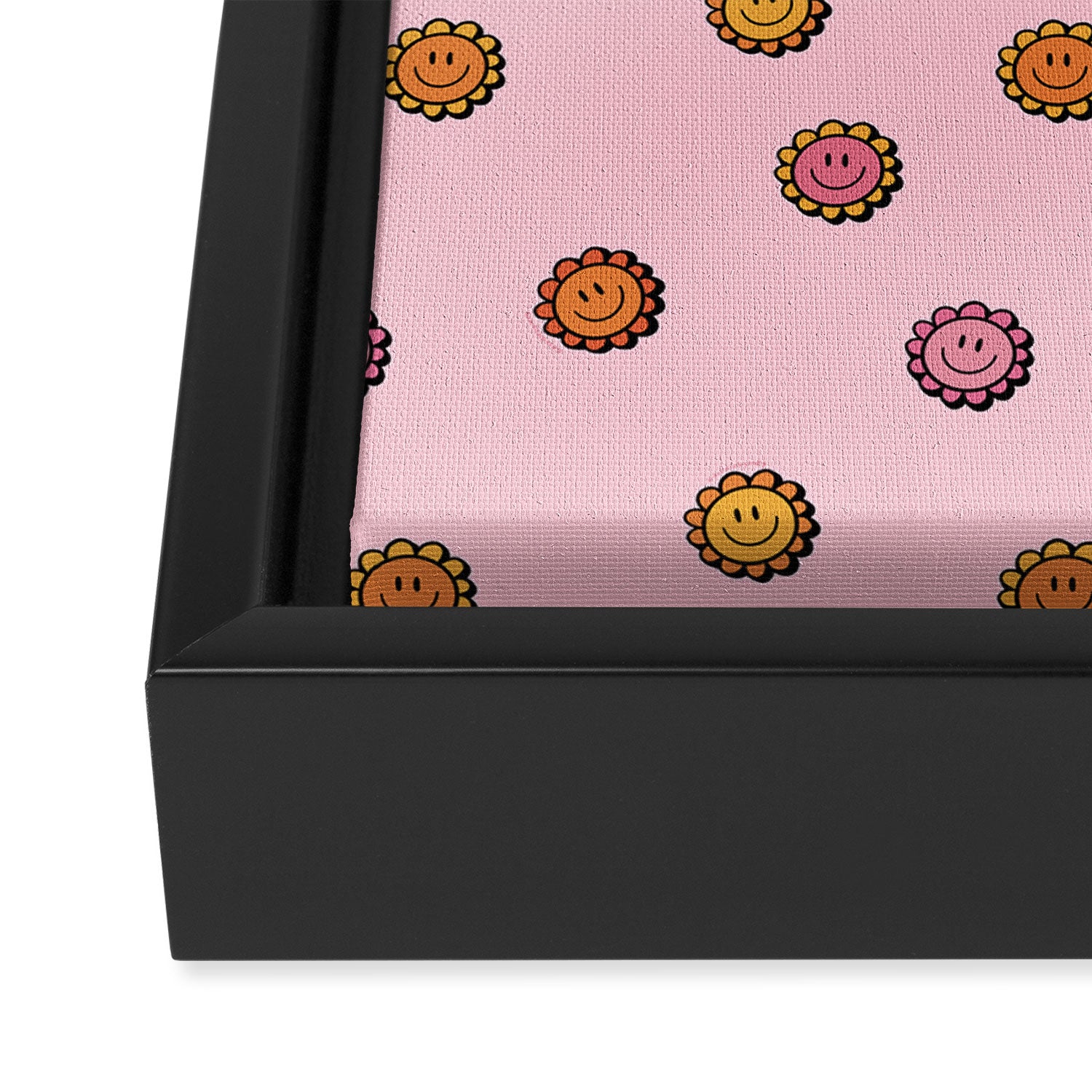 Happy Flowers Print in Pink Framed Canvas Print Gallery Image 3