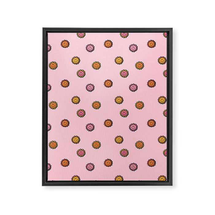 Happy Flowers Print in Pink Framed Canvas Print Gallery Image 1
