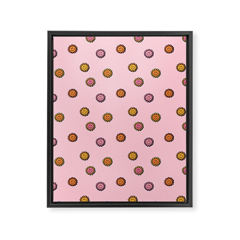 Happy Flowers Print in Pink Framed Canvas Print Gallery Image 8