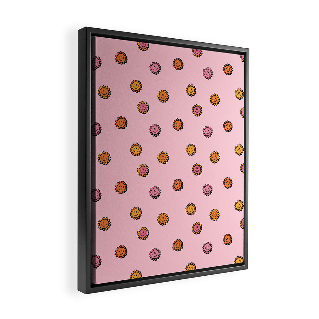 Happy Flowers Print in Pink Framed Canvas Print Gallery Image 2