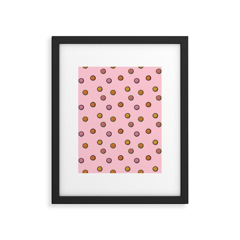 Happy Flowers Print in Pink Framed Art Print Gallery Image 6