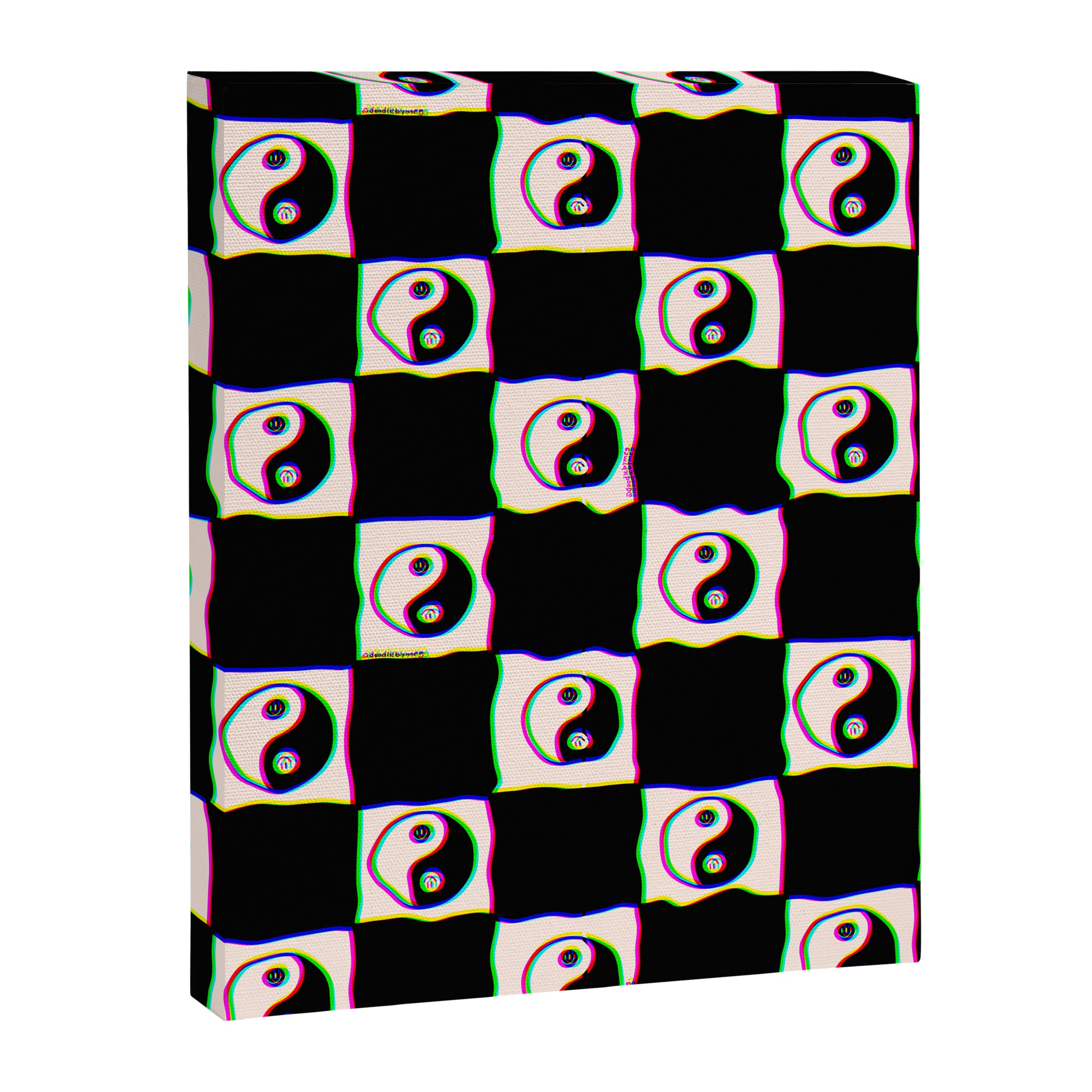 Happy Yin Yang Checkered Print Canvas Print Gallery Image 8