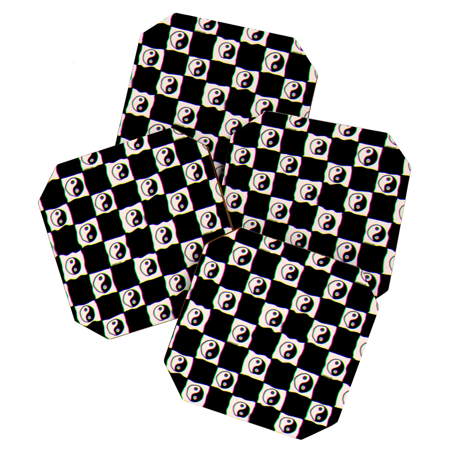 Happy Yin Yang Checkered Print Coaster Gallery Image 1