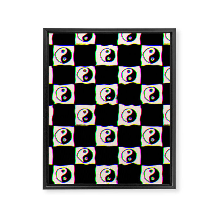 Happy Yin Yang Checkered Print Framed Canvas Print Gallery Image 1