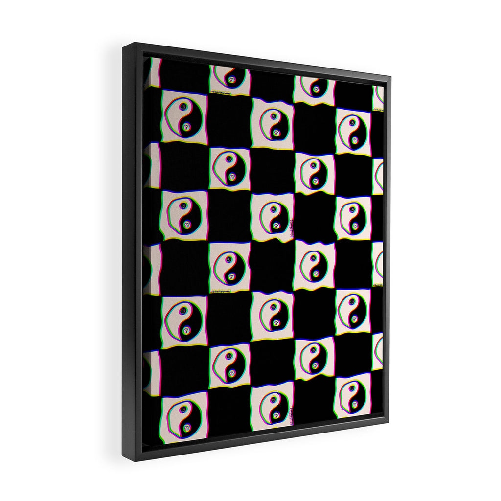 Happy Yin Yang Checkered Print Framed Canvas Print Gallery Image 2
