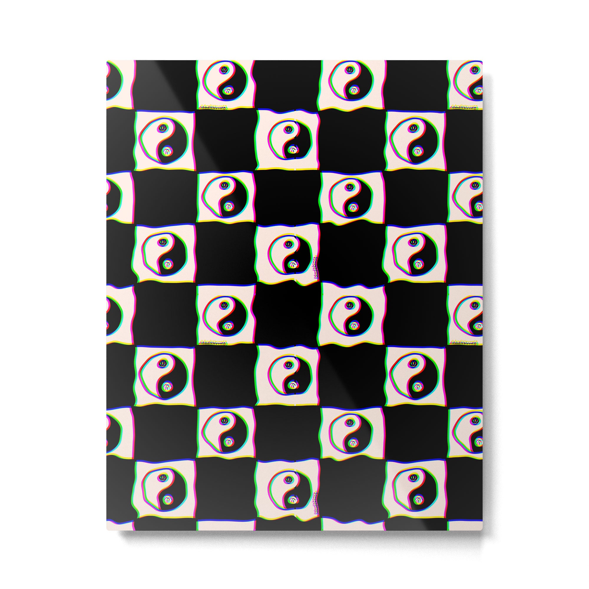Happy Yin Yang Checkered Print Metal Print Gallery Image 6