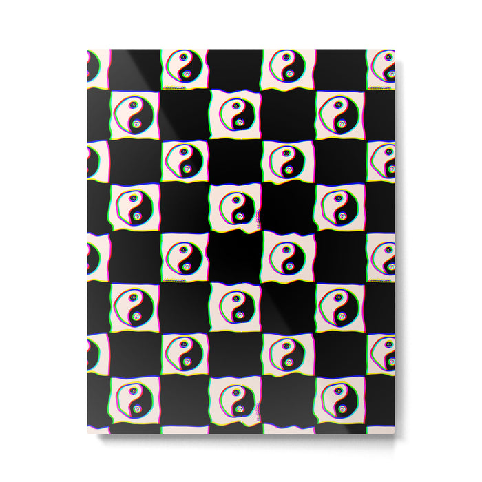 Happy Yin Yang Checkered Print Metal Print Gallery Image 1