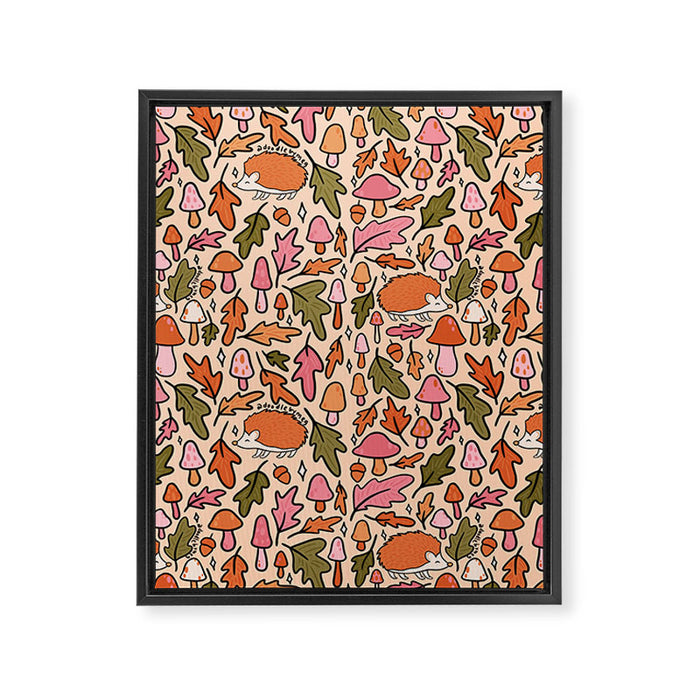 Hedgehog in the Autumn Print Framed Canvas Print Gallery Image 1