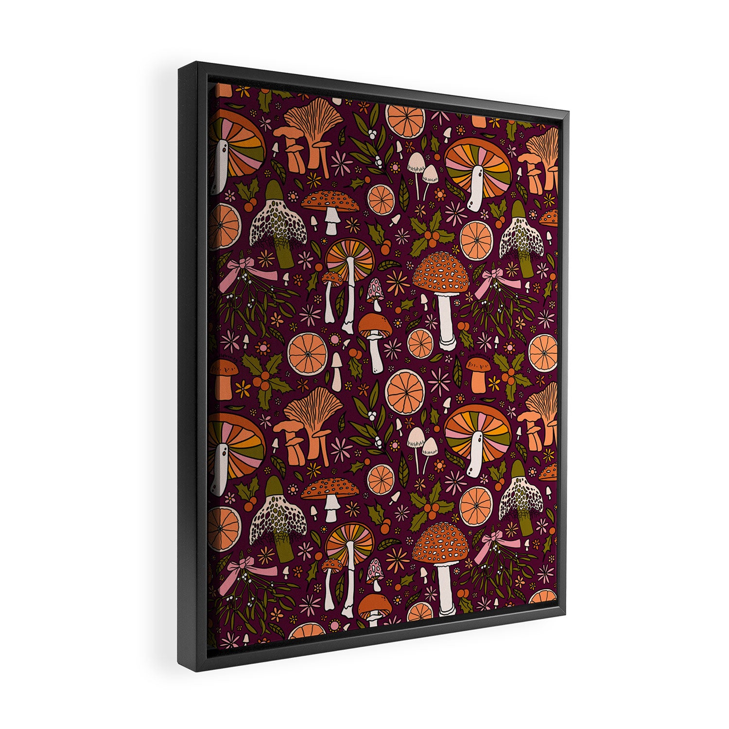 Holiday Mushroom Print Framed Canvas Print Gallery Image 2