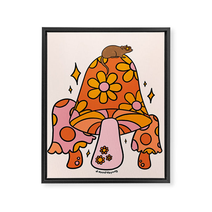 Mouse on a Mushroom Framed Canvas Print Gallery Image 1