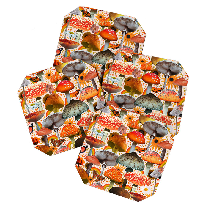 Mushroom Collage Print in Cream Coaster Gallery Image 1