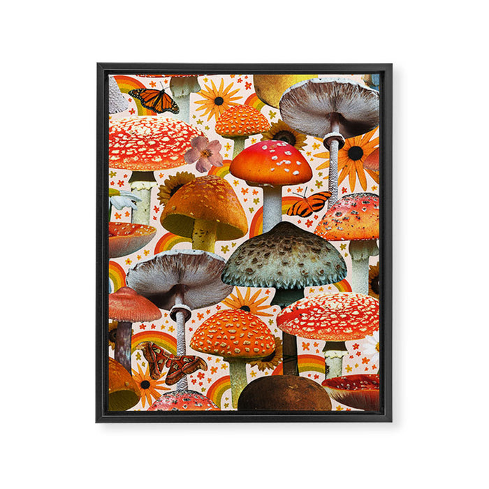 Mushroom Collage Print in Cream Framed Canvas Print Gallery Image 1