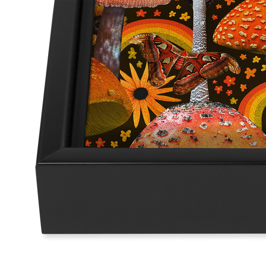Mushroom Collage Print in Green Framed Canvas Print Gallery Image 3