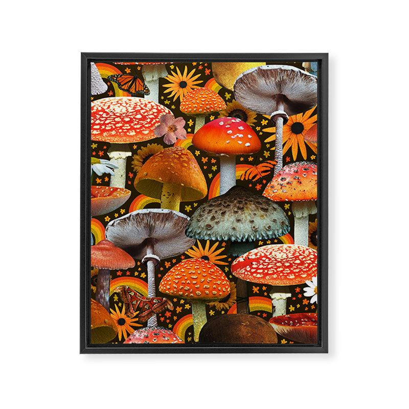 Mushroom Collage Print in Green Framed Canvas Print Gallery Image 8