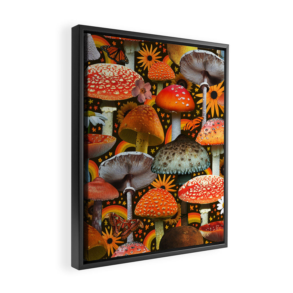 Mushroom Collage Print in Green Framed Canvas Print Gallery Image 2