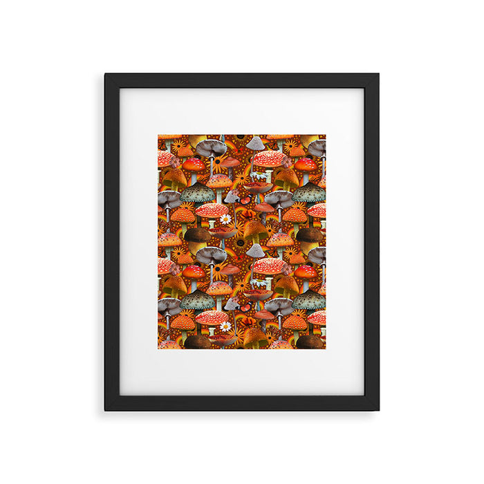 Mushroom Collage Print in Orange Framed Art Print Gallery Image 1