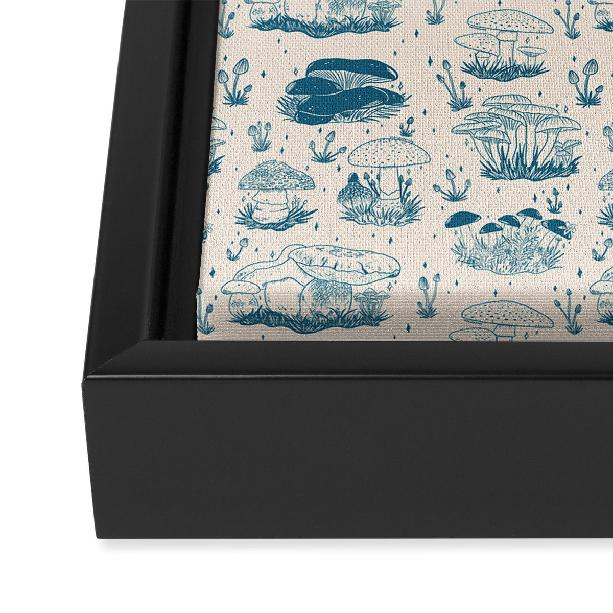 Mushroom Toile in Blue Framed Canvas Print Gallery Image 3