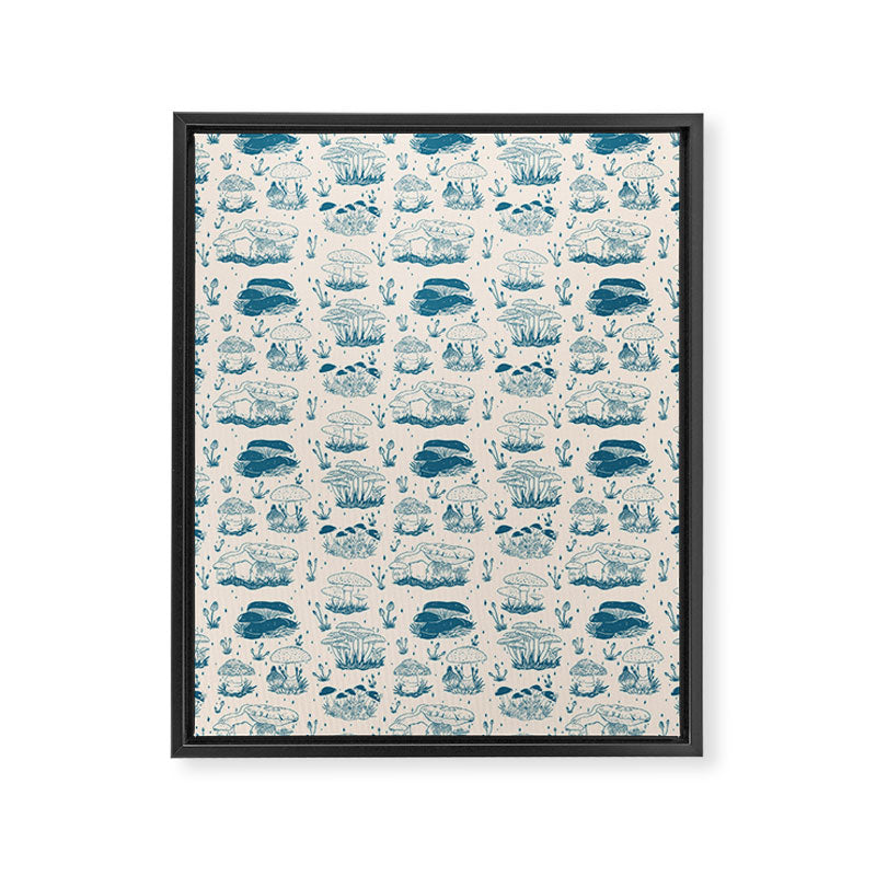 Mushroom Toile in Blue Framed Canvas Print Gallery Image 8