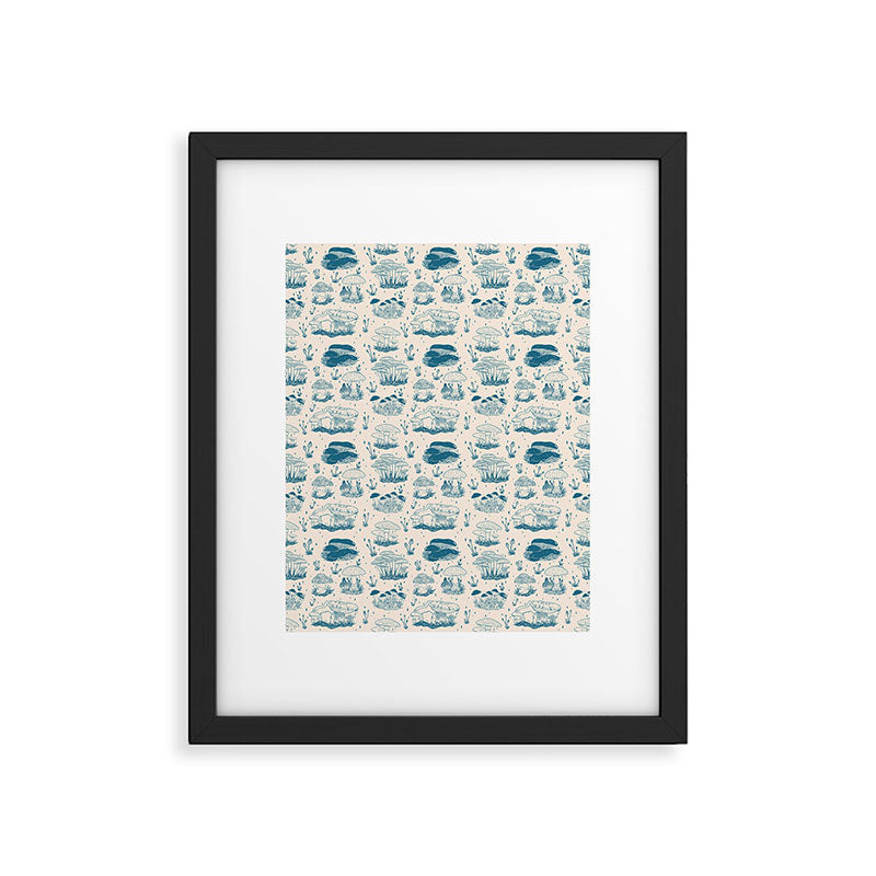 Mushroom Toile in Blue Framed Art Print Gallery Image 6